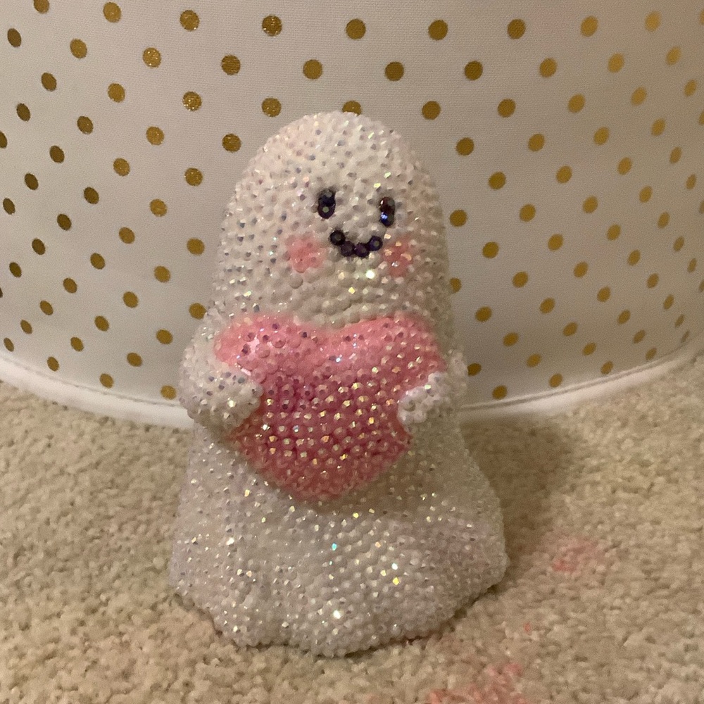 Sparkling Ghost Figurine Holding Pink Heart